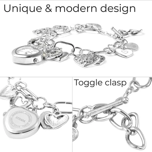 Miniatura 5 de Shop LC STRADA - Reloj con dije de corazón múltiple para mujer, cristal blanco esmaltado, movimiento japonés (Rosetonetono doradoplata)