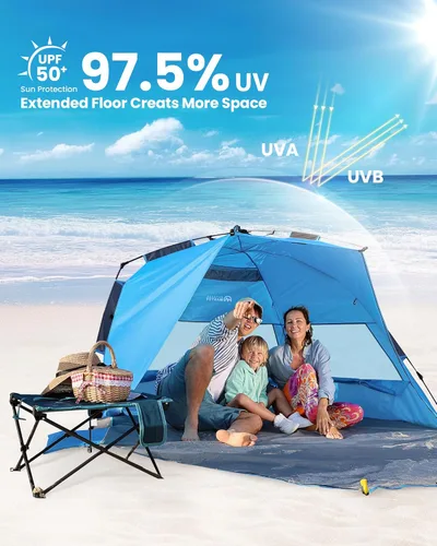 Miniatura 2 de OutdoorMaster Tienda de campaña de playa para 3-4 personas, fácil instalación y portátil, toldo de refugio solar con protección UV UPF 50+, tragaluz