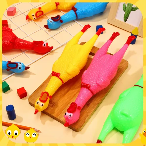 Miniatura 3 de Sratte Paquete de 16 juguetes de pollo chirriantes a granel, juguetes grandes de goma de pollo chirriante para mascotas, regalos para masticar