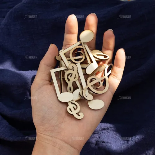 Miniatura 7 de AUEAR, Paquete de 60 notas musicales con recortes de madera, mini notas musicales, adornos de madera, rebanadas sin terminar para manualidades