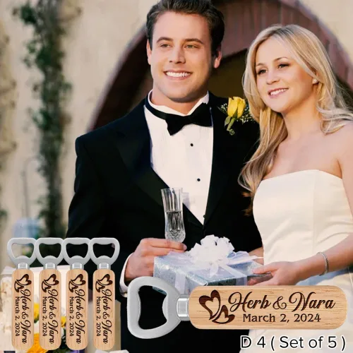 Miniatura 8 de Abrebotellas personalizados, nombres de pareja personalizados de madera y abridores de fecha para regalo de boda, regalos ideales para boda