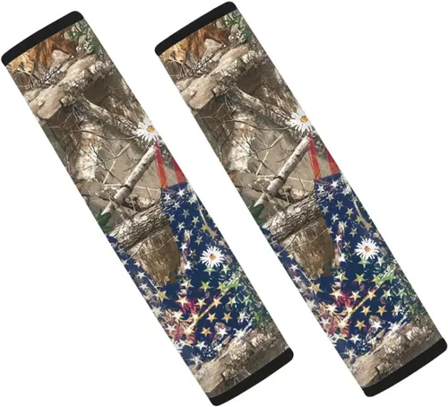 Miniatura 20 de LedBack Fundas para cinturón de seguridad de coche con diseño de bandera americana y camuflaje, paquete de 2, almohadilla universal para cinturón