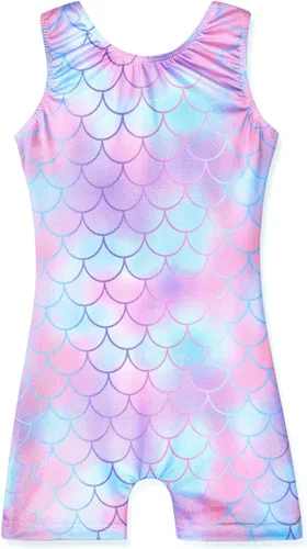 Miniatura 19 de HOZIY - Leotardos de gimnasia con pantalones cortos brillantes para niñas pequeñas; estampados de unicornio, aurora, arco iris, sirena, dinosaurio