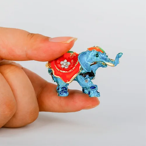 Miniatura 3 de Mini estatuilla de elefante azul caja de joyería con bisagras para niñas o mujeres