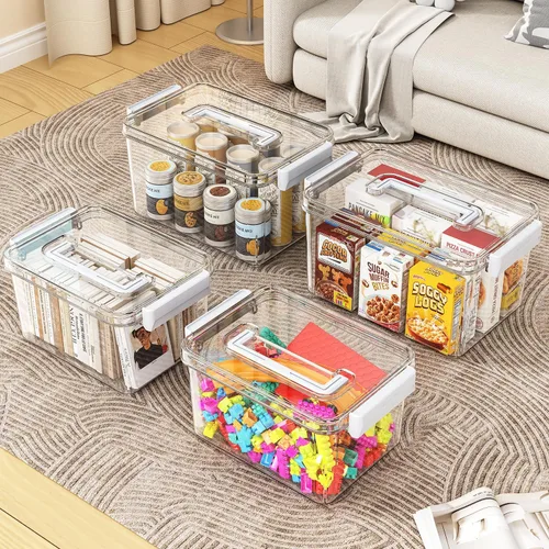 Miniatura 2 de Contenedores de almacenamiento de plástico con tapas, contenedores apilables de organización y almacenamiento para organizar aperitivos