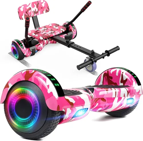 Miniatura 8 de FLYING-ANT Hoverboard de 6.5" de dos ruedas con asiento de autoequilibrio, scooter eléctrico con ruedas de luz LED Flash A01-rosa