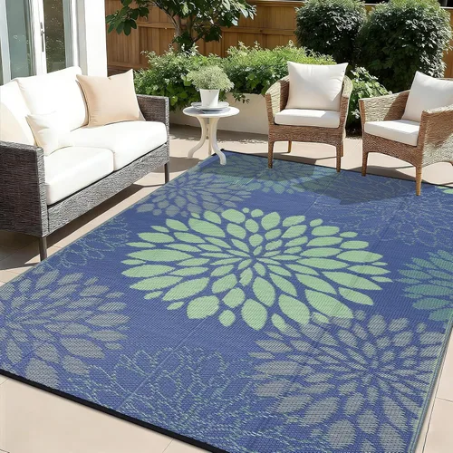 Miniatura 26 de Ileading Alfombra impermeable para exteriores de 5 x 8 pies, reversible, de paja de plástico, portátil, para interiores y exteriores, caravana