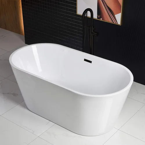Miniatura 24 de WOODBRIDGE Bañera de acrílico independiente de 67 pulgadas, bañera de remojo contemporánea, acrílico blanco (desagüe/desbordamiento negro mate), B/M