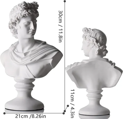 Miniatura 2 de XMGZQ Estatua griega de David de 11.8 pulgadas, busto romano clásico para Apolo, escultura de mitología griega grande para decoración del hogar