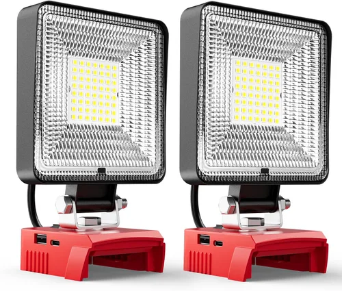 Miniatura 14 de LIVOWALNY Luces de Trabajo LED Compatibles con Batería Milwaukee de 18V, 100W 10000LM Luz de Inundación de 7" Portátil con Puerto de Carga USB