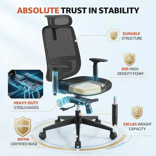 Miniatura 3 de ErgoSift M1 Silla ergonómica de malla para oficina, silla de escritorio de oficina en casa con soporte lumbar ajustable, cómoda silla