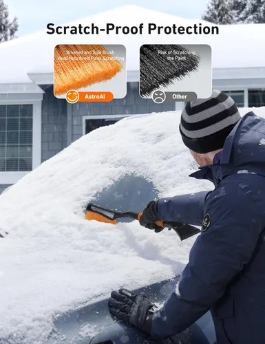 Miniatura 4 de AstroAI Paquete de 2 cepillos de nieve de 27 pulgadas y raspadores de hielo para parabrisas de automóvil, raspadores de nieve desmontables
