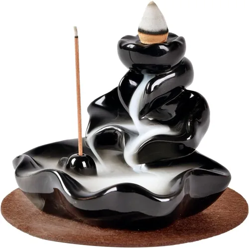 Miniatura 5 de Quemador de Incienso en Cascada, Soporte de Incienso de Reflujo de Loto, Incensario de Cerámica para Conos y Varillas, Soporte de Porcelana con 10