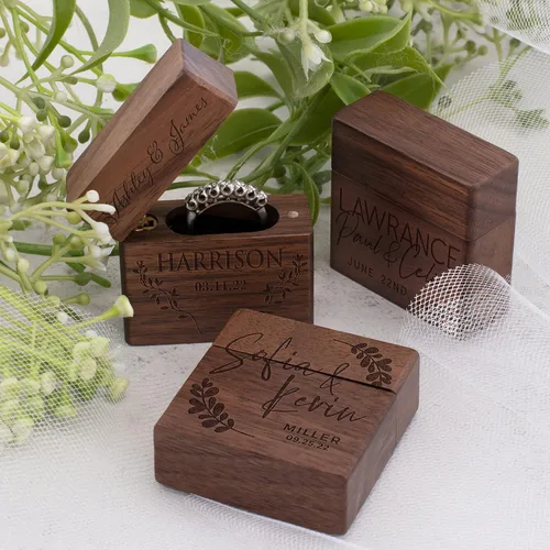 Miniatura 4 de Caja de anillo de madera personalizada, caja de soporte de anillo personalizada, caja de anillo de corazón de madera para ceremonia de boda, 8