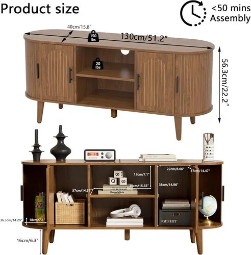 Miniatura 2 de Mxtxmy Soporte de TV acanalado de 51 pulgadas, centro de entretenimiento moderno de mediados de siglo para televisores de hasta 60 pulgadas