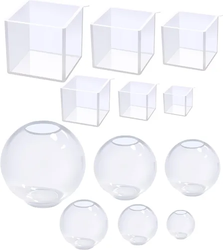 Juego de 12 moldes de resina epoxi transparente, moldes de silicona transparente para resina epoxi, incluye moldes de resina de esfera sin costuras,