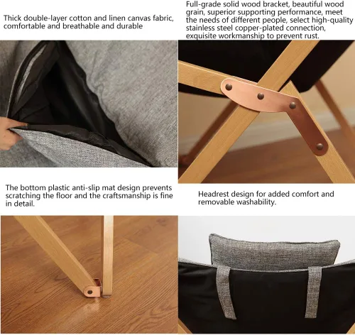 Miniatura 6 de Silla plegable de madera maciza para el almuerzo, silla reclinable portátil de haya con cómodo cojín (no es necesario instalar)