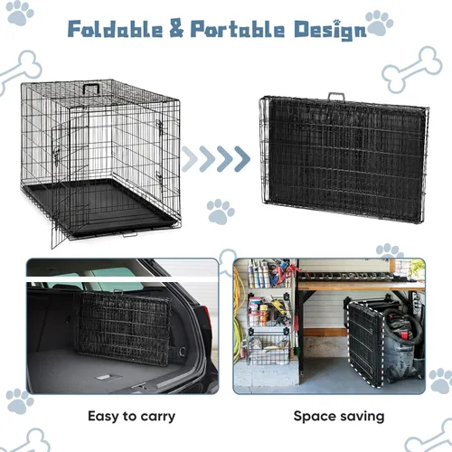 Miniatura 7 de DUMOS Jaula para perros, jaula grande de doble puerta de 48 pulgadas con bandeja de plástico a prueba de fugas, plegable de alambre de metal