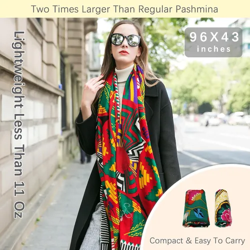 Miniatura 107 de DANA XU Manta de pashmina extragrande 100% de lana merina, bufanda de viaje, bufanda de cachemira para mujer, otoño e invierno, chal de gran