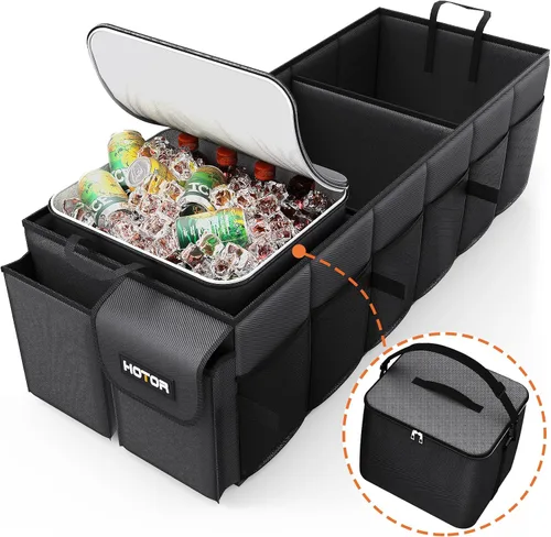 HOTOR Organizador de maletero para coche y SUV, organizador de automóvil resistente con enfriador extraíble, organizador de maletero plegable grande