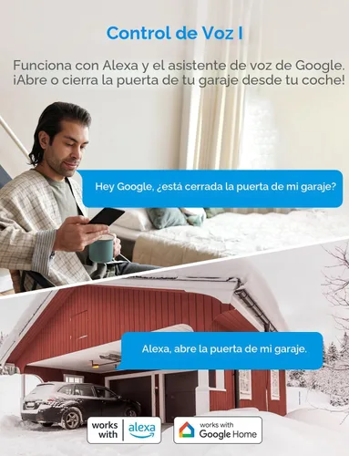 Miniatura 2 de meross Abridor de Puerta de Garaje Inteligente WiFi con Control Remoto, Control por Aplicación, Funciona con Alexa, Google Assistant y SmartThings