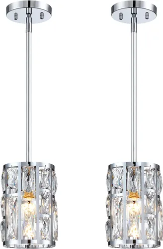 Miniatura 15 de MEXO Lámpara Colgante de Cristal Moderna Accesorio de Iluminación Paquete de 2 con Acabado Dorado Iluminación Colgante Candelabro de Cristal