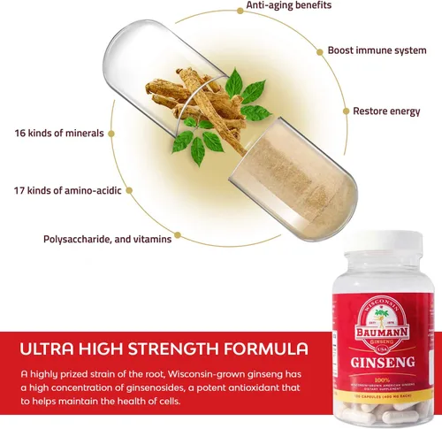 Miniatura 4 de Baumann Wisconsin Ginseng Cápsulas 130 píldoras 400 mg – Extracto de raíz de ginseng americano puro en polvo en cada píldora – Suplemento de Panax