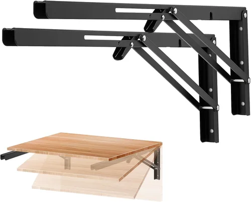 Ravinte - Paquete de 2 soportes plegables de 20 pulgadas para estantes - Negro mate, soportes plegables resistentes para mesas y bancos - Diseño que