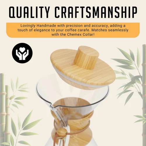 Miniatura 5 de HEXNUB - Tapa de retención de calor de bambú para cafetera Chemex Accesorio para jarra para cafeteras Bodum y Cosori, mantiene el café caliente