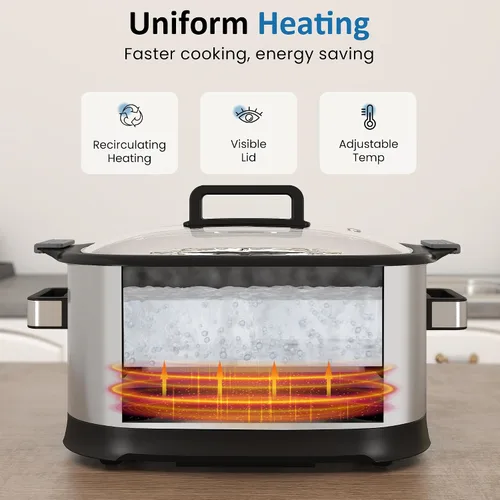 Miniatura 5 de Multicocina 11 en 1, horno asador de olla lenta de 6.5 cuartos de galón, olla multifuncional programable digital con temporizador, control