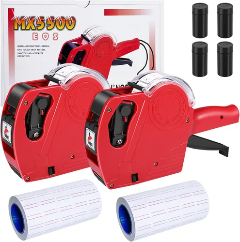 Pistola etiquetadora LonXFan, kit de 2 pistolas etiquetadoras - Pistola etiquetadora de 8 dígitos con 5000 etiquetas y 4 rodillos de tinta, Pistola