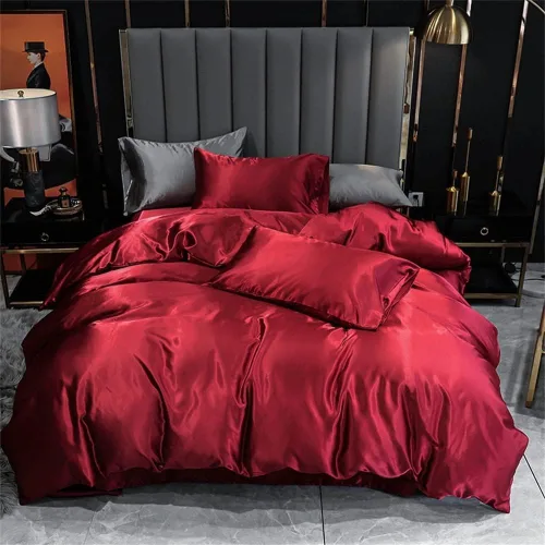 Miniatura 9 de Chanyuan Juego de ropa de cama azul tamaño individual de satén sedoso, funda de edredón lujosa y suave de microfibra, colección de ropa de cama