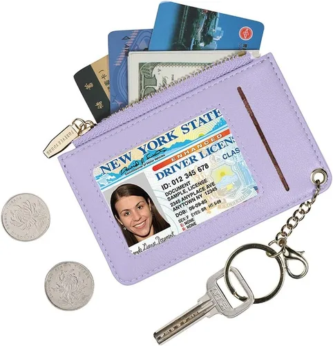 Miniatura 2 de Carteras pequeñas de cuero delgado para mujeres, tarjetero, cartera, monedero con llavero