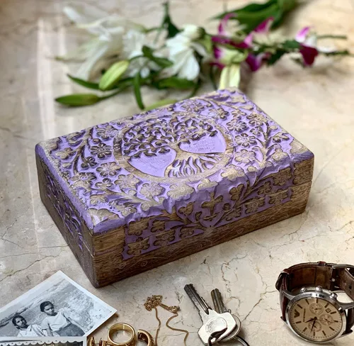 Miniatura 19 de Gran regalo de cumpleaños y inauguración de la casa, joyero de madera decorativo hecho a mano con talla del árbol de la vida, organizador, recuerdo