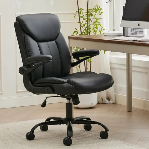 Miniatura 11 de Silla de Oficina Ejecutiva, Silla de Computadora Cómoda de Tela Ergonómica con Reposabrazos Abatibles, Soporte Lumbar, Función de Giro 360° y Gris