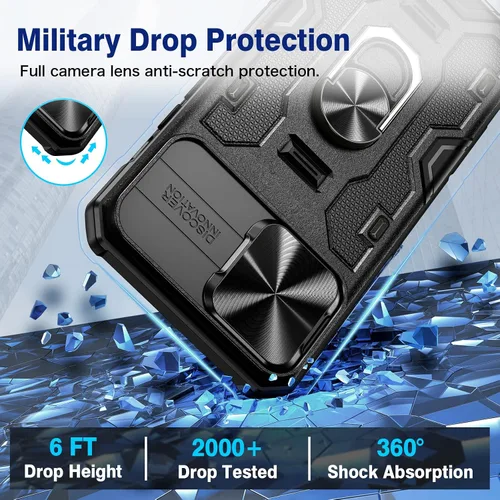 Miniatura 5 de VEGO Funda para iPhone 13 Pro Max/iPhone 12 Pro Max con soporte, cubierta deslizante para cámara y funda con clip para cinturón, funda protectora