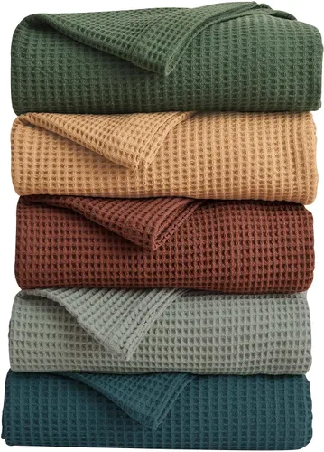 Miniatura 9 de Great Bay Home - Manta de tejido de gofre (Waffle) de 100% algodón Ligero y suave, perfecto para usar en capas. Colección Mikala., Algodón, Rosado