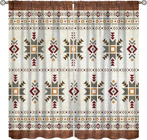 Miniatura 35 de YCness Cortinas aztecas, patrón étnico nativo nativo americano del suroeste, patrón étnico bohemio occidental geométrico para sala de estar