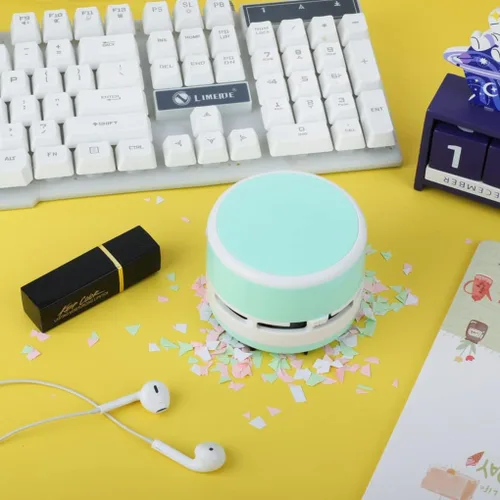 Miniatura 7 de Mini aspiradora, aspiradora de escritorio, barredora de migas, plumero de escritorio, mini aspiradora de escritorio para mesa, verde y blanco