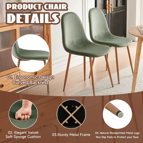 Miniatura 4 de Juego de 4 sillas de comedor de terciopelo, color verde salvia, modernas, tapizadas, de tela, sin brazos, para cocina pequeña, sala de estar