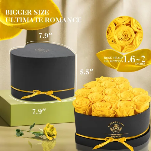 Miniatura 2 de Impouo 16 rosas preservadas en una caja con forma de corazón, flores preservadas, regalos para mujeres, día de la madre, día de San Valentín o día