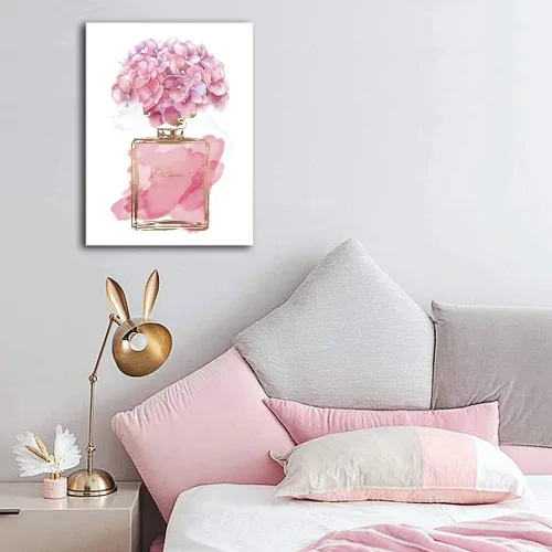 Miniatura 5 de Arte de pared de flores rosadas, lienzo de moda, cuadros de decoración de pared para dormitorio de niñas, acuarela, hortensia, lienzo contemporáneo