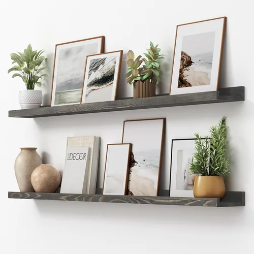 Miniatura 44 de FLYJOE Estante de repisa de fotos para pared, 24 pulgadas de madera de fresno maciza, estantes para libros de guardería, estantes flotantes
