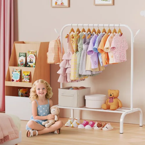 Miniatura 2 de Estante de Ropa Mejorado para Niños - Perchero de Vestir para Bebés y Niños Pequeños Montessori - Pequeños Estantes Portátiles para Ropa con Estante