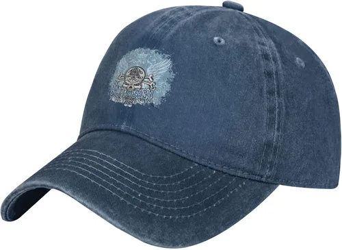 Cowboy Hat Trendy Hats for Man and Women Djustable Four Season Outdoor Baseball Cap of Hell Skull with Angel Navy Blue