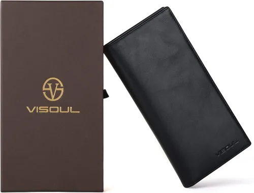 Miniatura 7 de VISOUL Billeteras de cuero para hombre, billetera larga plegable para hombre, con 3 compartimentos para efectivo, 12 ranuras para tarjetas