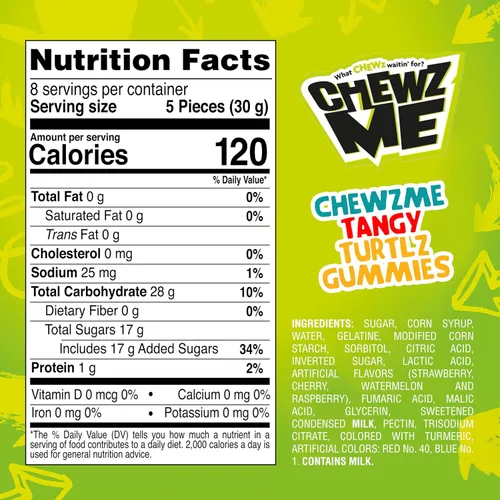 Miniatura 2 de ChewzMe Tangy Turtlz - Gomitas rellenas de gelatina con forma de tortuga envueltas individualmente en varios sabores, 8.46 onzas (paquete de 1)