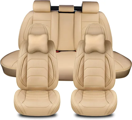 Miniatura 16 de TIEHESYT - Fundas de asiento de auto color negro, fundas de cuero transpirable para asientos delanteros y reposacabezas, ajuste interior universal