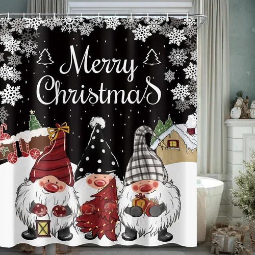 Miniatura 3 de Juego de cortinas de ducha de gnomo de Navidad para baño, 60 pulgadas de ancho x 72 pulgadas de alto, cortina de ducha de nieve rústica de Papá