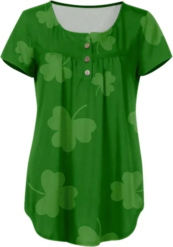 Miniatura 3 de Camisetas de talla grande para mujer, con botones, estampado gráfico, manga corta, cuello en V, ropa de verano